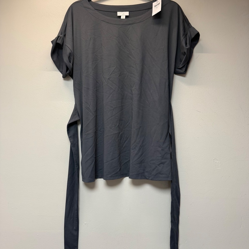 J.Jill Side-Tie Short Sleeve Top Womens Medium Black Pearl NWT 273981 Charcoal